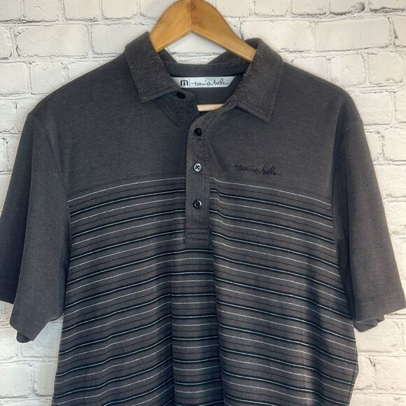 Travis Matthew Pima Cotton Mens Gray Black Striped Golf Polo Shirt size M - Picture 2 of 9